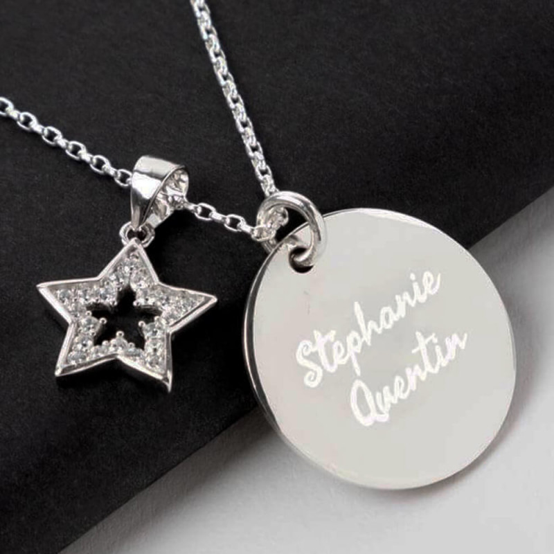 Collier étoile strass argent gravé personnalisé