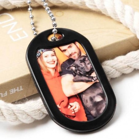 Dog tag noir personnalisé photo