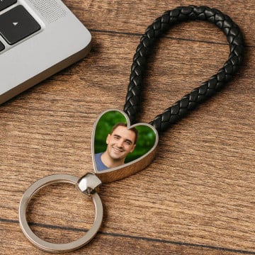 Porte clef cœur corde tressée noir personnalisé
