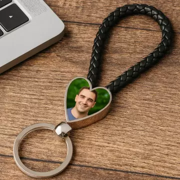Porte clef cœur corde tressée noir personnalisé