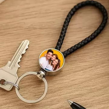 Porte clef corde noir photo personnalisé