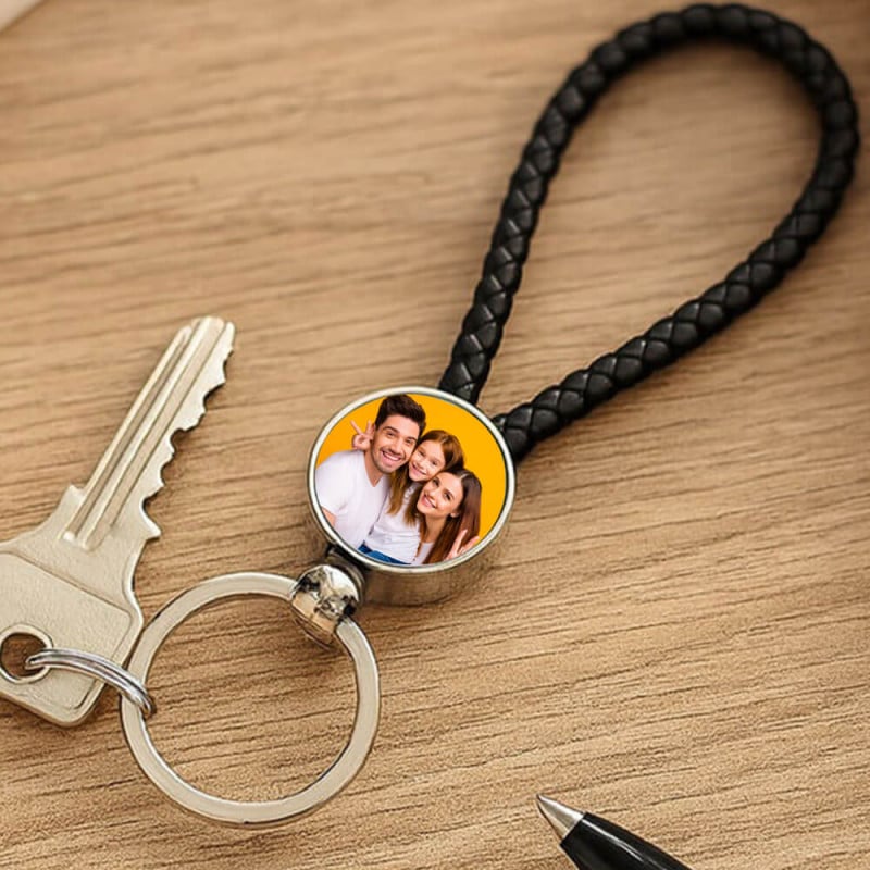 Porte clef corde noir photo personnalisé