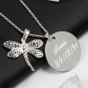 Collier libellule argent gravé texte