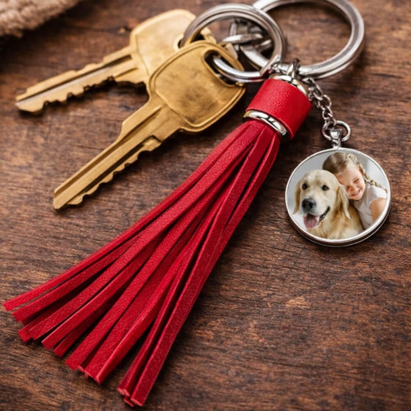 Porte clé long plumeau rouge personnalisé