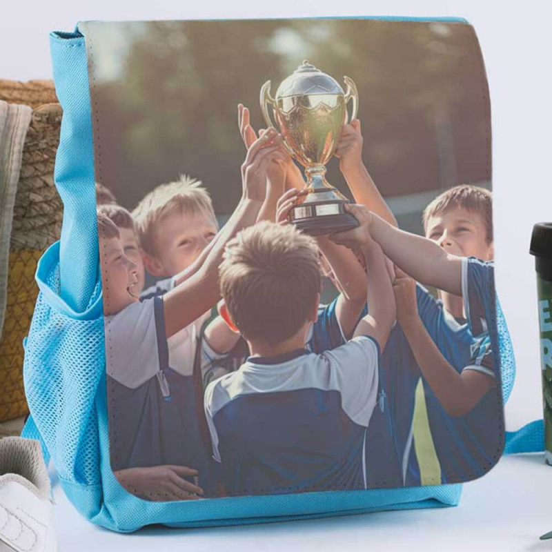 Sac à dos enfant bleu personnalisable photo