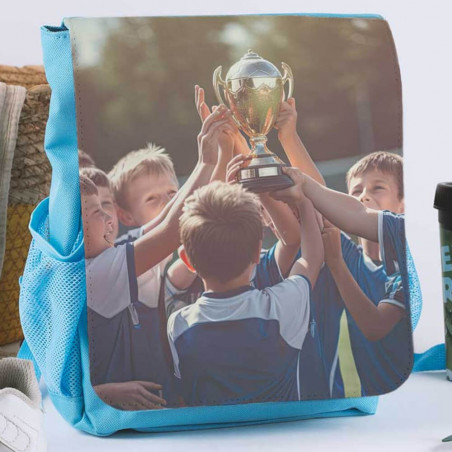 Sac à dos enfant bleu personnalisable photo