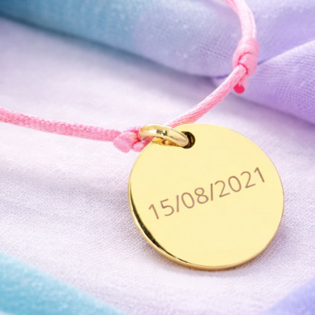Bracelet médaillon rond plaqué or personnalisé