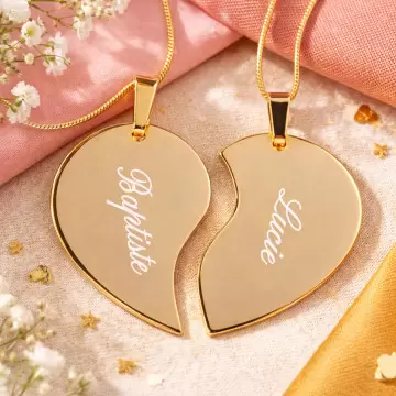 Collier cœur séparable doré gravé prénom