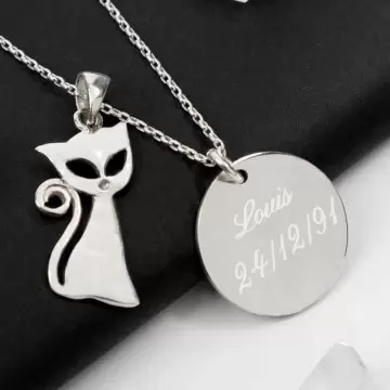 Collier chat personnalisé gravé
