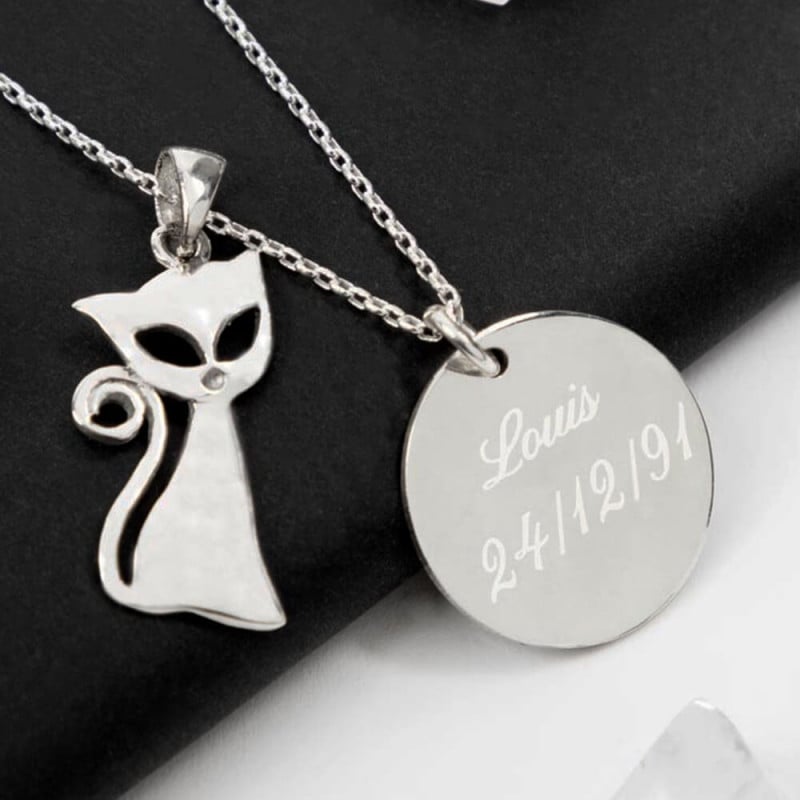Collier chat personnalisé gravé