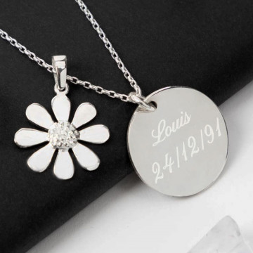 Collier marguerite gravé personnalisé