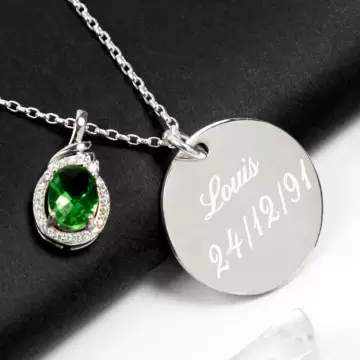 Collier strass vert gravé