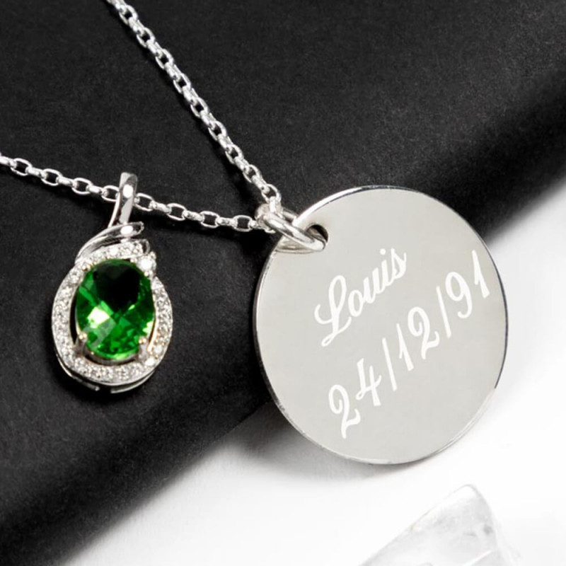 Collier strass vert gravé