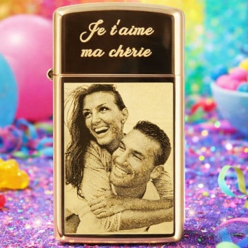 Briquet tempête doré slim gravé