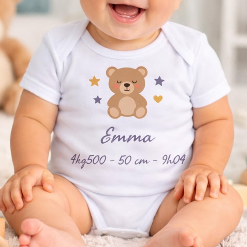 Body bébé naissance manche courte personnalisé avec ourson