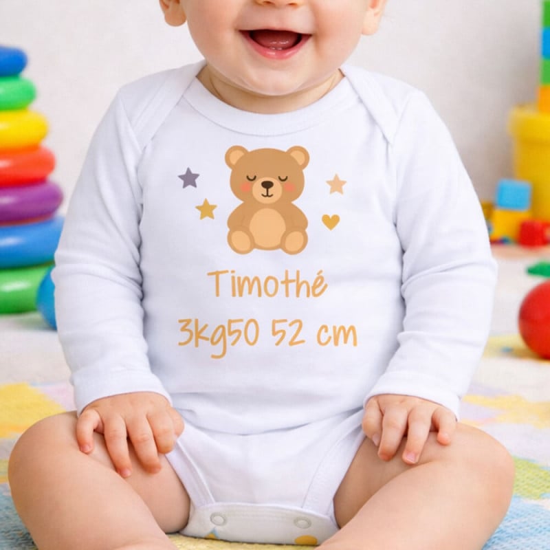 Body bébé long naissance personnalisé prénom