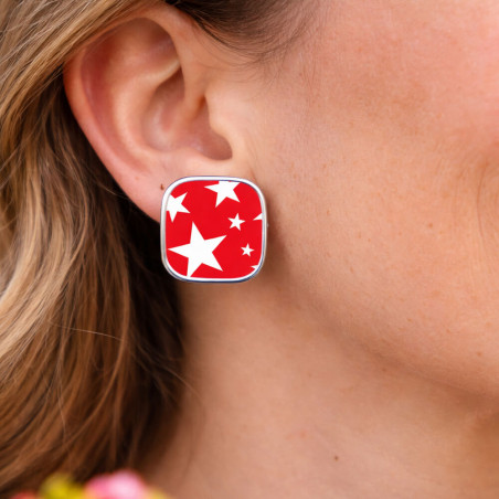 Boucles oreilles carrés clous personnalisé photo