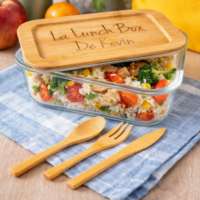 Lunch box verre et bois personnalisée