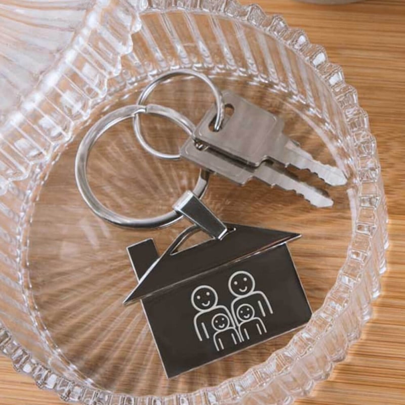 Porte clef maison famille gravé