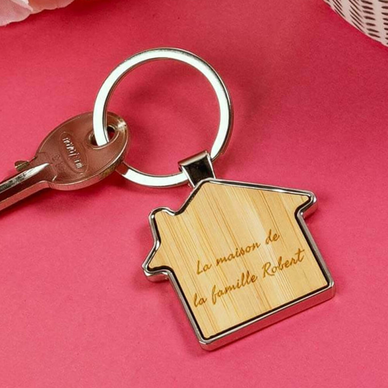 Porte clés maison bois et métal personnalisé