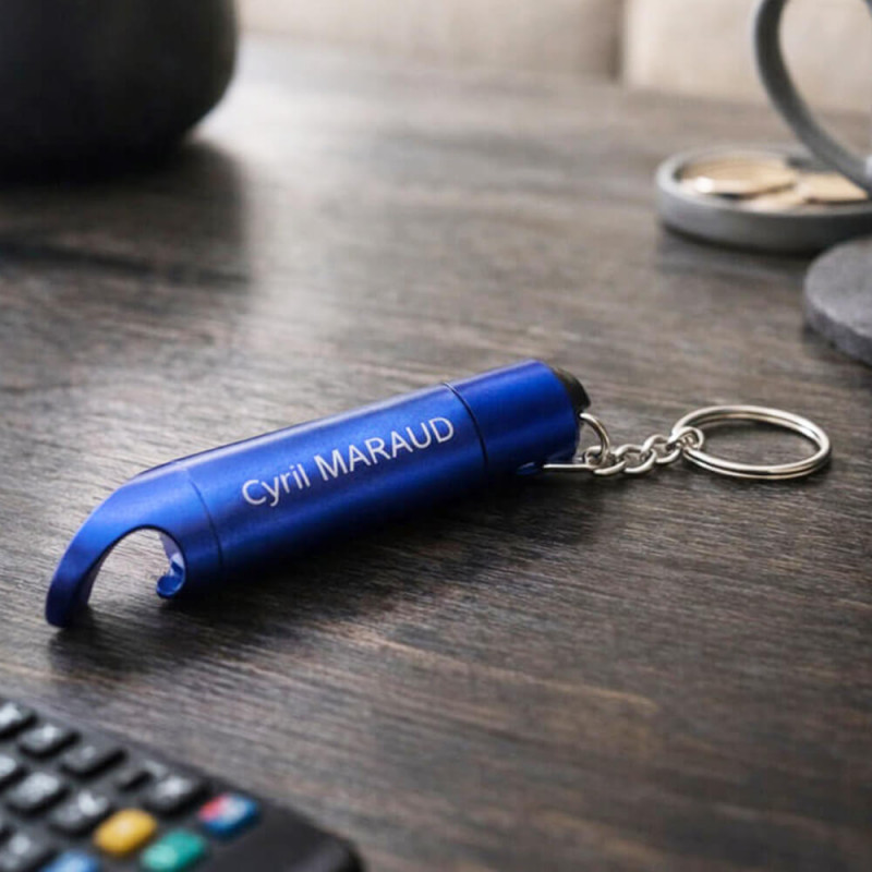 Porte clé lampe bleu gravé personnalisé