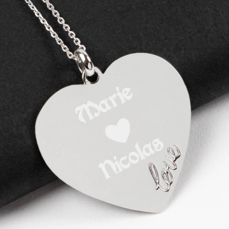 Collier cœur love en argent personnalisé