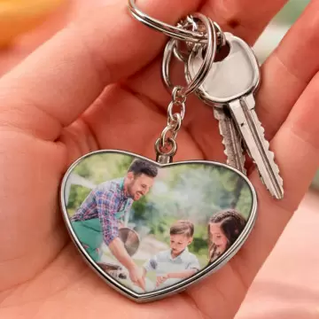 Porte clef cœur métal photo