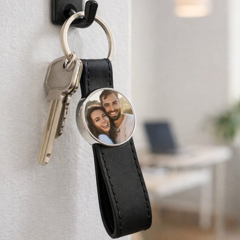 Porte clé cuir long rond personnalisé