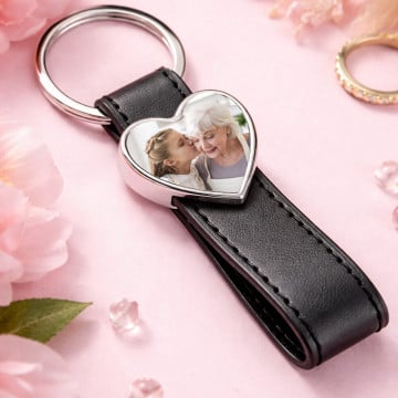 Porte clé cuir long cœur personnalisé