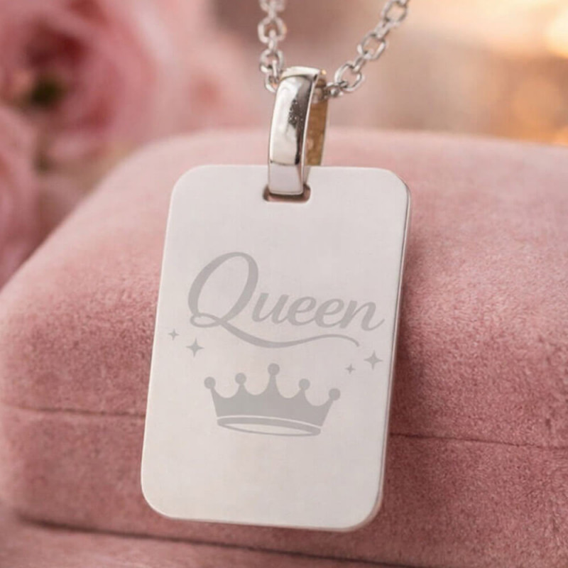 Collier rectangle argent personnalisé gravé