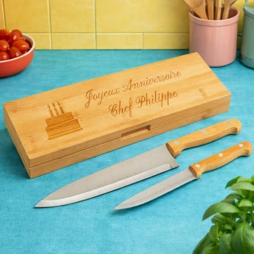 Coffret 2 couteaux chefs personnalisés