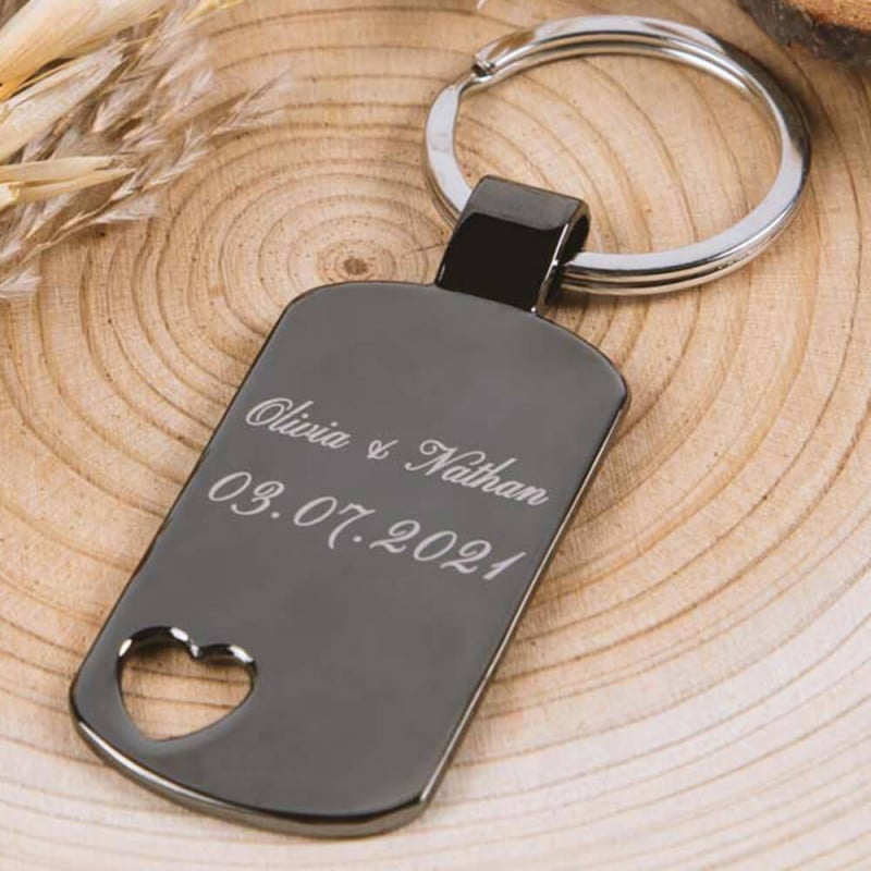 Porte clef plaque cœur gravé avec texte