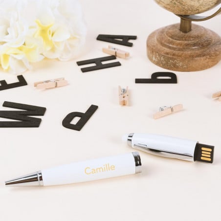 Stylo clé USB  blanc gravé
