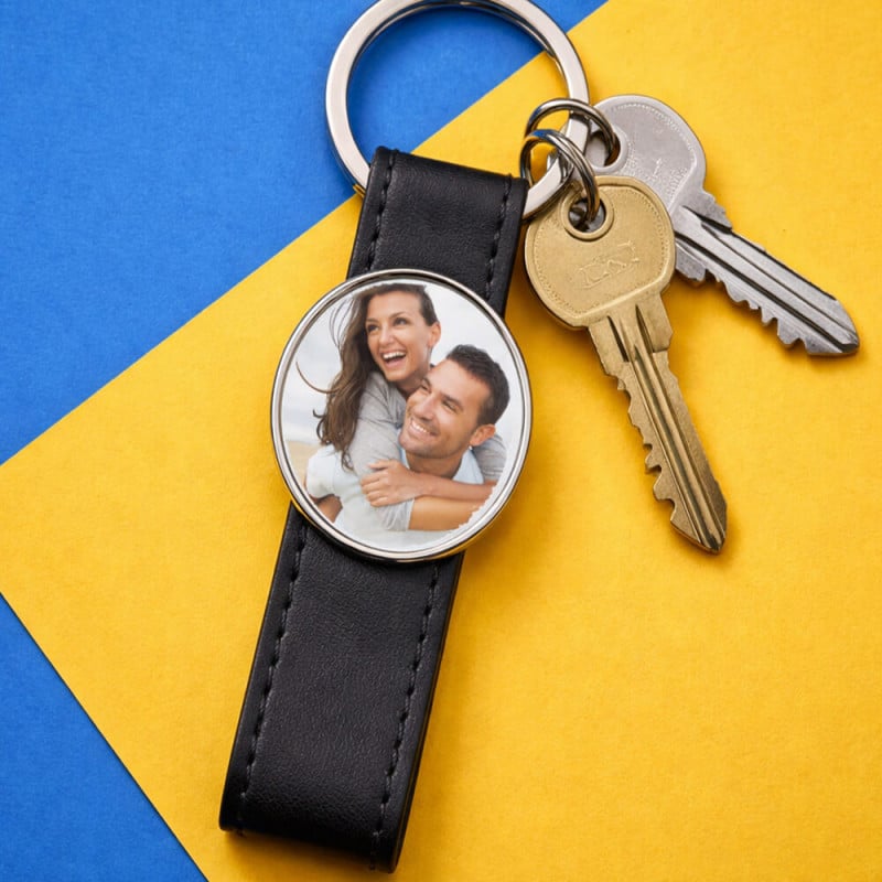 Porte clé cuir long ovale personnalisé avec photo