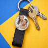 Porte clé cuir long ovale personnalisé avec photo