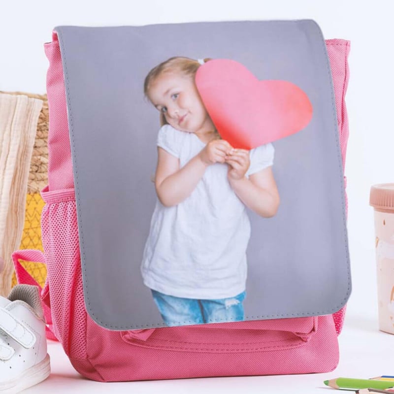 Sac à dos rose pour enfant avec photo