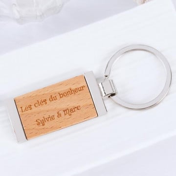 Porte-clés rectangle bois et métal gravé