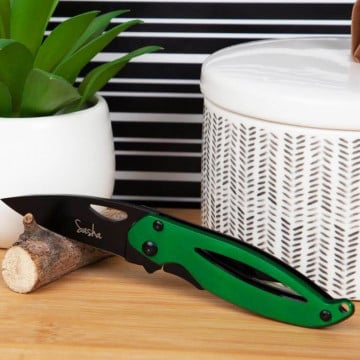 Couteau de poche acier vert personnalisé
