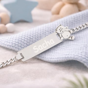 Gourmette ourson argent gravé
