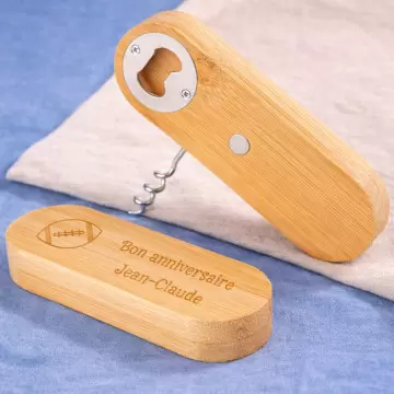 Décapsuleur et tire bouchon en bois personnalisé gravé