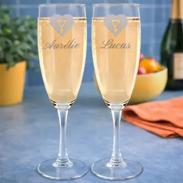 Flûtes à champagne duo cœur personnalisé
