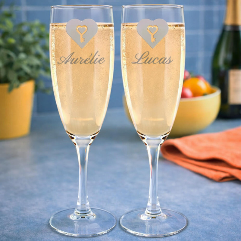 Flûtes à champagne duo cœur personnalisé