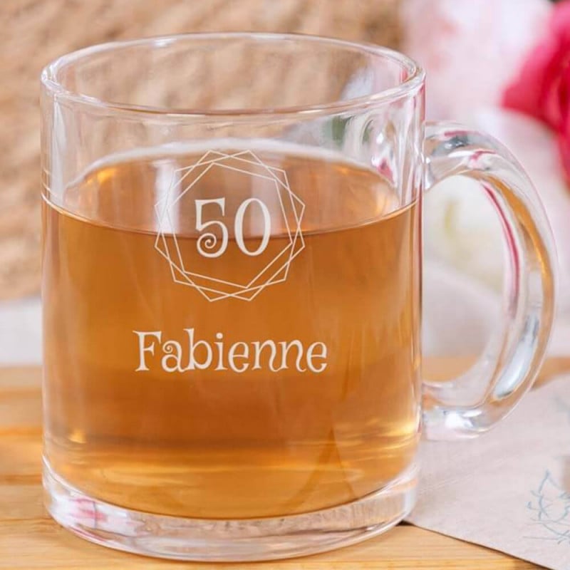 Tasse verre anniversaire gravée
