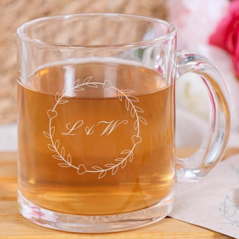 Tasse en verre initiales cœur