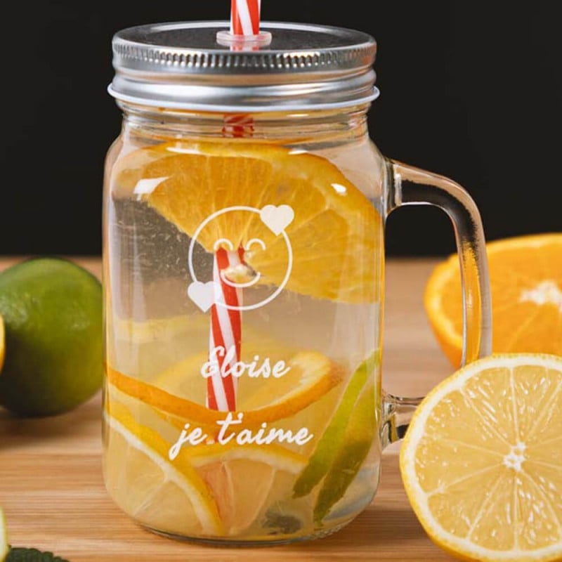 Mason jar en verre gravé