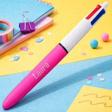 Stylo Bic 4 couleurs rose personnalisé