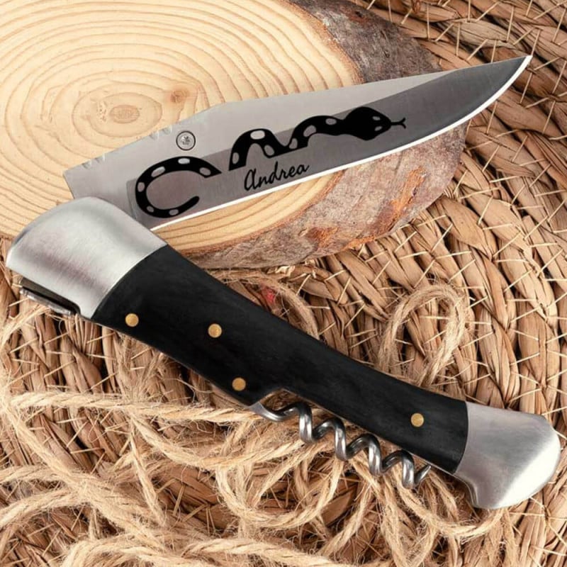 Couteau extérieur noir tatouage gravé