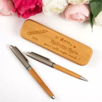 Coffret bois 2 stylos bois maitresse personnalisé
