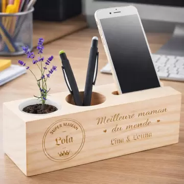 Organiseur bureau bois maman personnalisé
