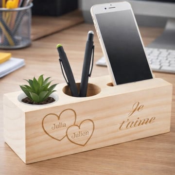 Organiseur de bureau en bois Saint Valentin